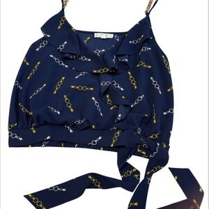 Blue and Yellow Sleeveless Camisole with Tie Front